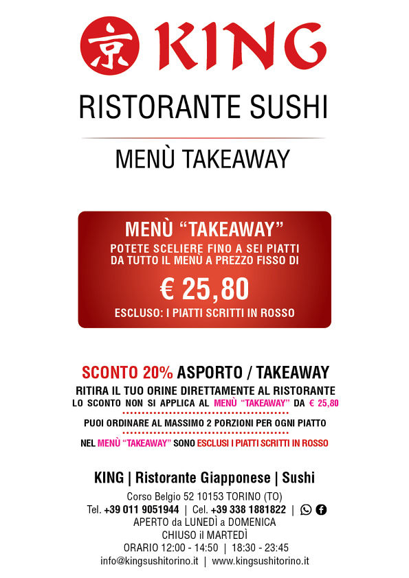 King | Ristorante Sushi | Torino | Menù Takeaway